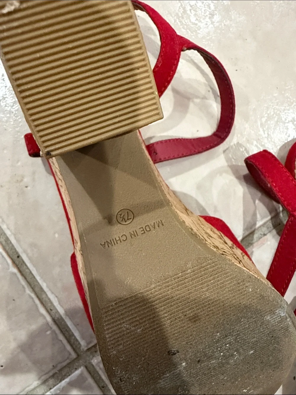 American rag Red Suede T-Strap Wedge Sandals size 7.5 @@@